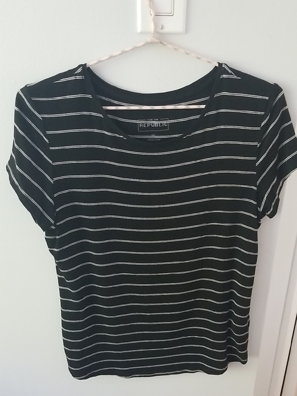 For The Republic Black Tee with White Stripes